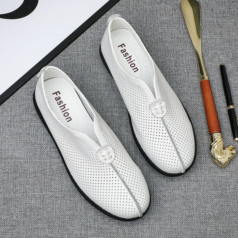 Verano viejo Beijing zapatos de tela sandalias de cuero casuales de los hombres de piel de vaca transpirable agujero papá zapatos de mediana edad y ancianos zapatos de los hombres suaves