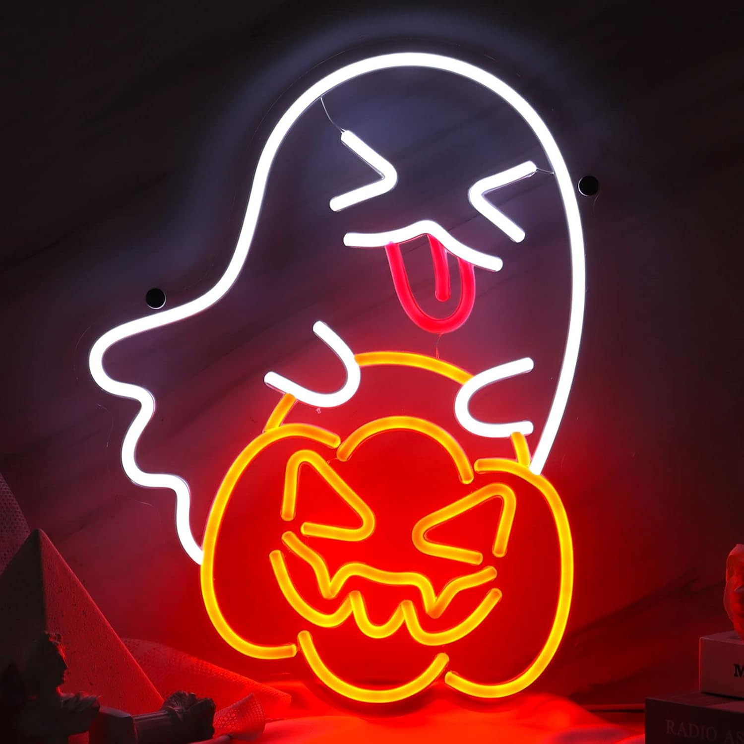 Luz de neón transfronteriza amazónica personalizada calabaza fantasma de Halloween luces decorativas happy Halloween atmósfera