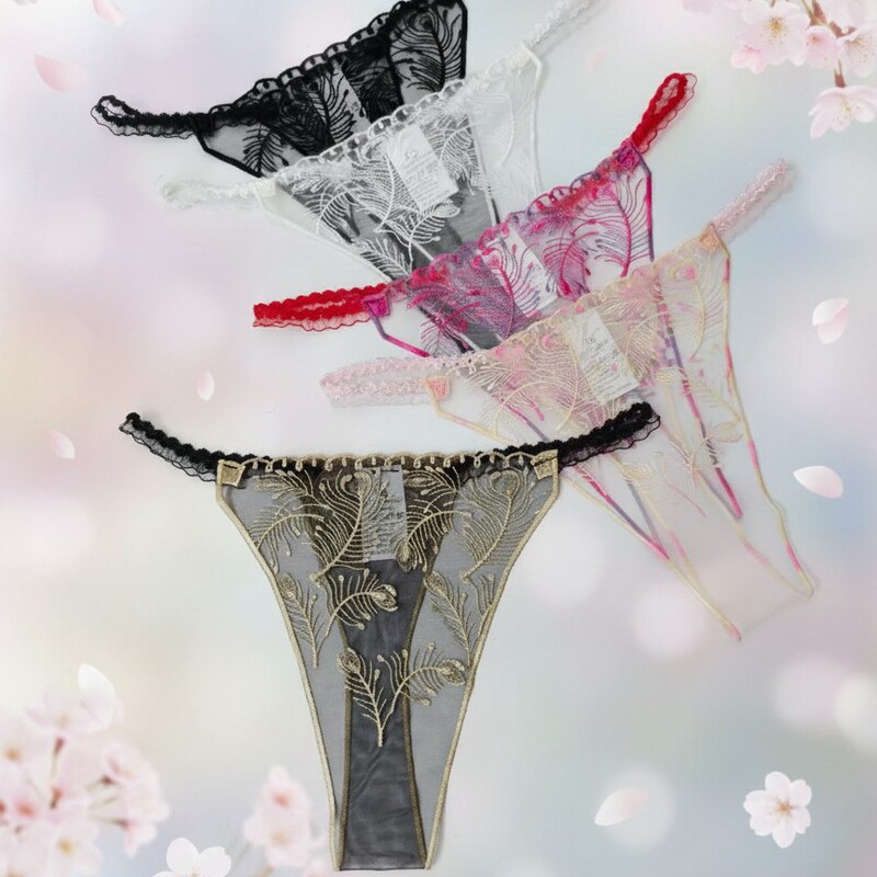 Breathable Black and Gold Embroidered Thong Women's High-end Sexy Underwear Mesh Ultra-thin Breathable Jade Hip Slimming