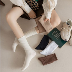 Socks for women, spring and autumn mid-calf socks, high elastic ribbed socks, autumn and winter solid color ins trendy Japanese sports long tube socks