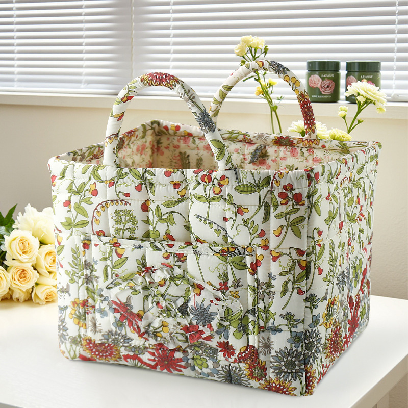 ホームファブリック収納袋日本の花バッグニュースバッグポータブル田舎かわいい花ホーム収納雑貨バスケット|undefined