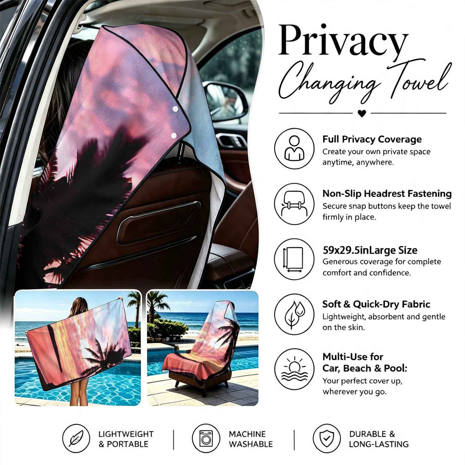 Printed bath towel and car seat cover 2-in-1, ultra-fine fiber outdoor beach and car dual-use universal seat cushion