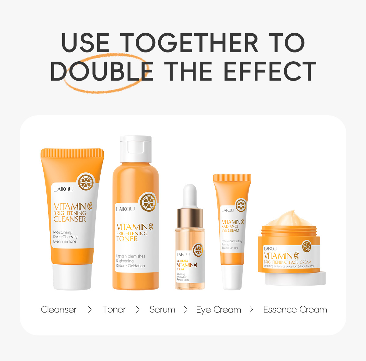 Cross-border LAIKOU Vitamin C series skin care set 5-piece set Hydrating facial care set wholesale manufacturer in stock undefined