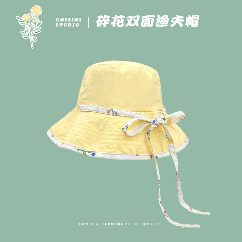 Flor francesa encantadora gorra de pescador de doble cara primavera y verano dulce mujer gorra de protección solar al aire libre correa de viaje de estudiantes gorra de marea