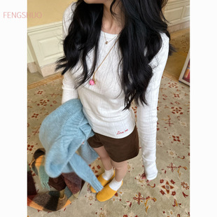 Korean Style Sweet and Spicy Embroidered Long-sleeved Base Shirt Women's 2025 Spring and Autumn New Style Foreign Style Unique Slim-fit Top