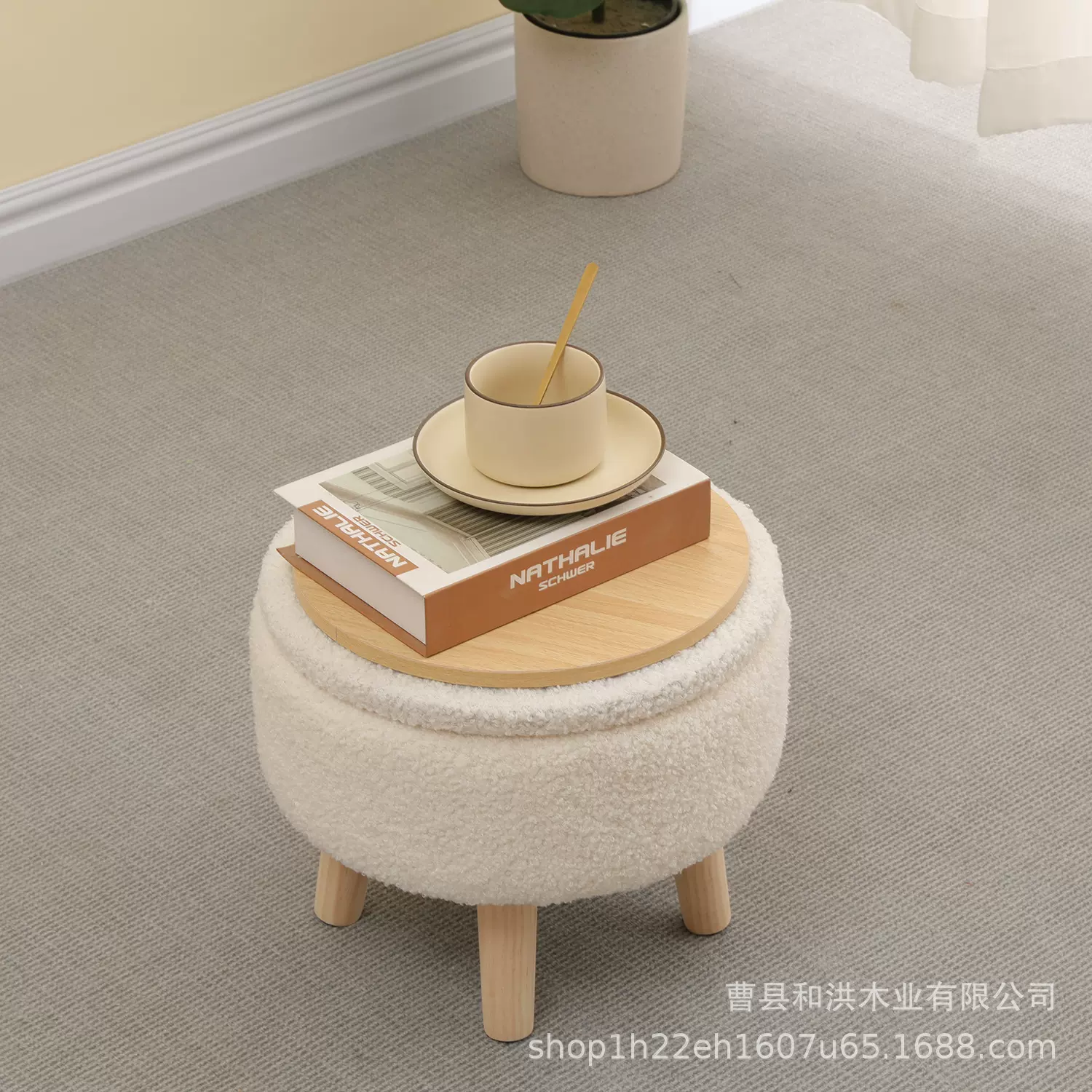 简约小矮凳客厅穿鞋凳简约布艺圆形坐墩羊绒板凳茶几桌收纳储物凳