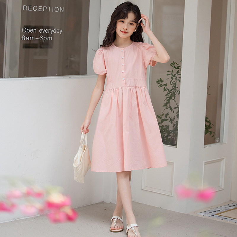 Mother-Daughter Matching Short-Sleeve Dresses for Girls, 2026 Summer Pure Cotton French Sweet Princess Dress, Slim Fit Dress for Older Children