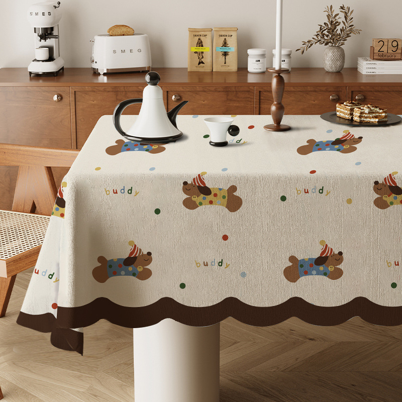 Cartoon Animal Light Luxury High-End Tablecloth, Washable, Heat-Resistant, Simple Fabric, Irregular-Shaped Coffee Table Cover