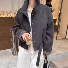 休闲时尚防毛呢外套女欧洲站2025秋季新款韩版立领腰带百搭夹克潮
