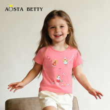 26夏季新款女童短袖T恤欧美风儿童圆领上衣可爱卡通印花中小童t恤