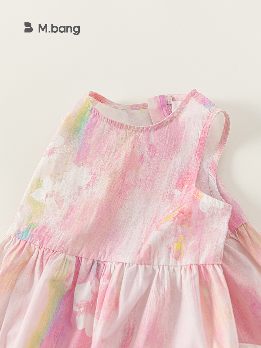 Youbao ropa para niños verano sección delgada niña cuello redondo sin mangas falda de hada estampado vestido de princesa falda de moda para niños