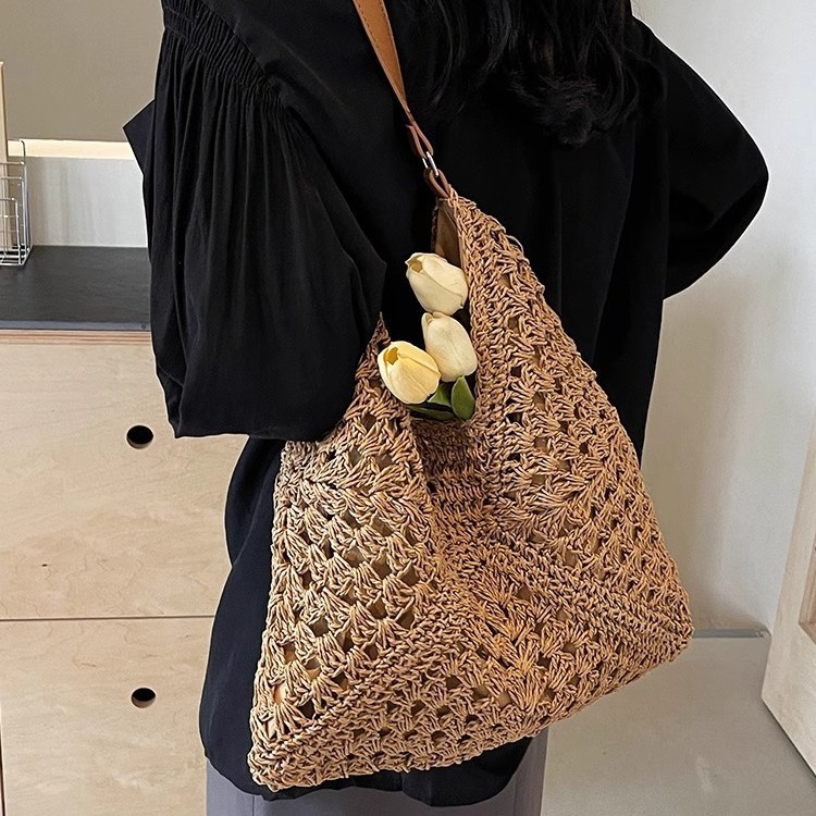 Large Capacity Woven Bag For Women 2025 Summer New Beach Vacation Straw Bag Fashion Shoulder Tote Bag - Thumbnail 4