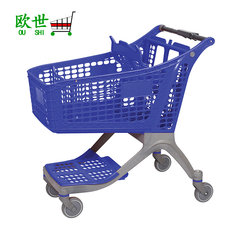 供应130L全塑料手推车 新款塑料手推车 全塑料超市购物手推车直销