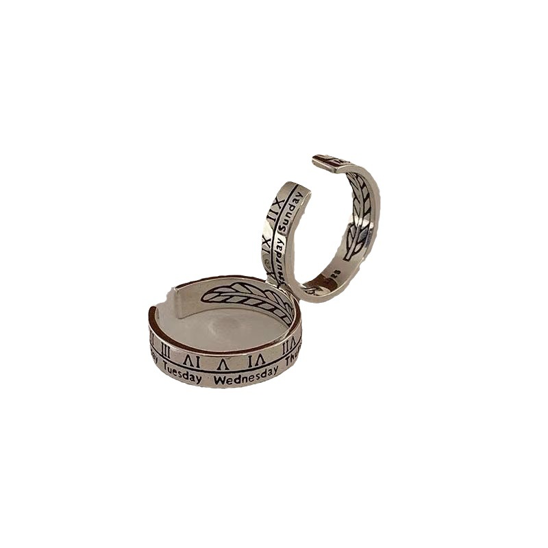 Vintage Roman Numeral Niche Design, Unisex Couple Adjustable Open Ring, Unique Design_voghion.com