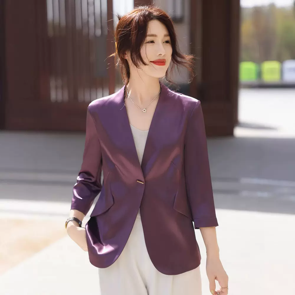 春夏新款休闲西服高级感职业装气质外套小西装修身显瘦7分袖外套