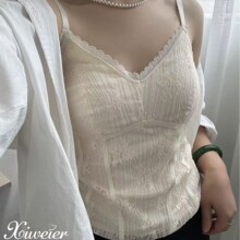 早春性感V领蕾丝吊带透气舒适固定杯中长款细肩美背背心性感百搭