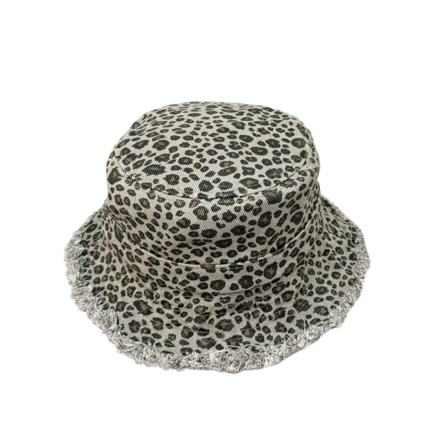 Japanese retro leopard print fisherman hat women's raw edge summer…