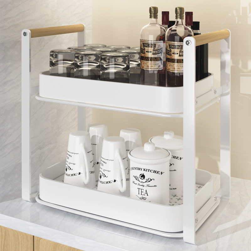 컵 보관 랙 찻잔 랙 차 세트 더블 레이어 스토리지 랙 배수 트레이 데스크탑 가정용 물 컵