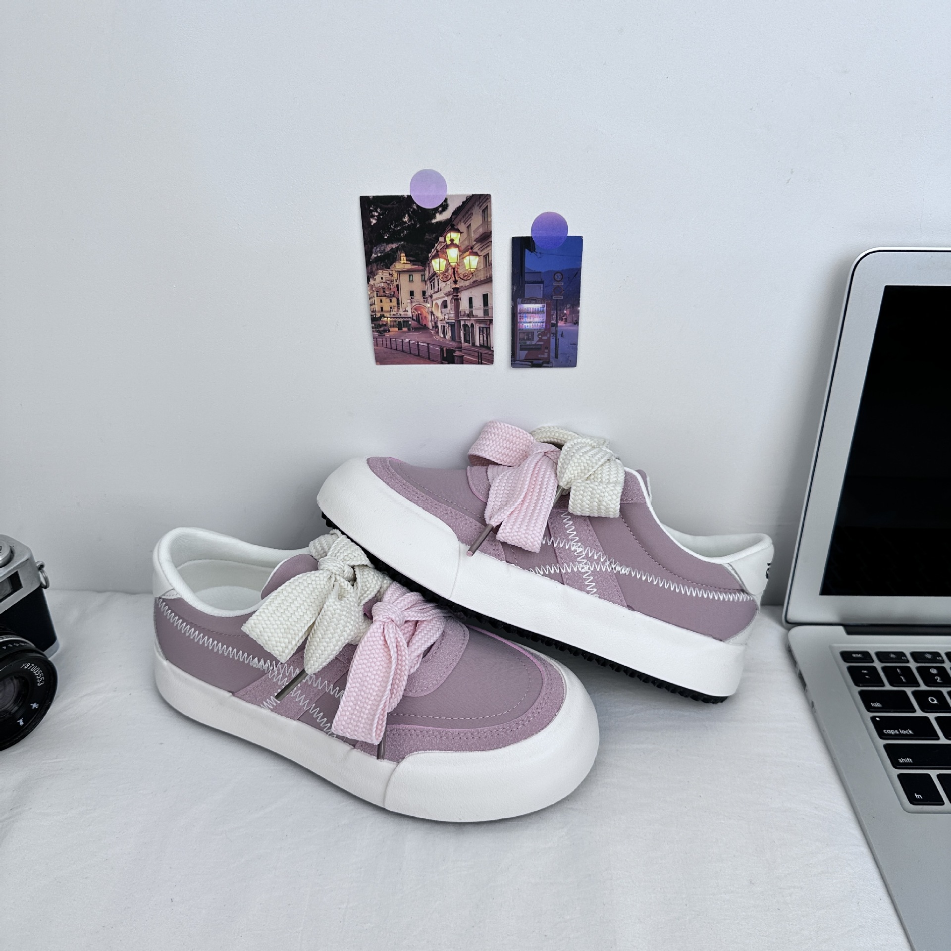 Nicho americano Zapatos de cuero en polvo de cuero compuesto universal mujeres in tide 2025 primavera nuevos zapatos de lona casuales suela gruesa 6604