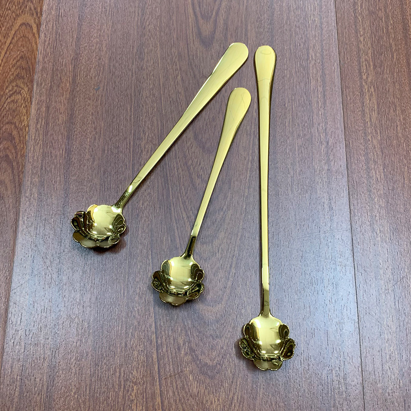 304 스테인레스 스틸 골드 벚꽃 스푼 로즈 스푼 금도금 롱 핸들 믹싱 스푼 커피 디저트 스푼 허니 스푼