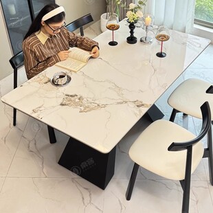 Light Luxury Slate Dining Table Italian Modern Simple Normcore High-End Microcrystalline Stone Dining Table and Chairs 2024 New Mid-Century Style