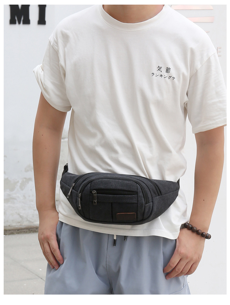 Men's construction site work close-fitting waist bag, wear-resistant canvas, crossbody mobile phone, loose change, crossbody single-shoulder convenient multi-layer bag undefined