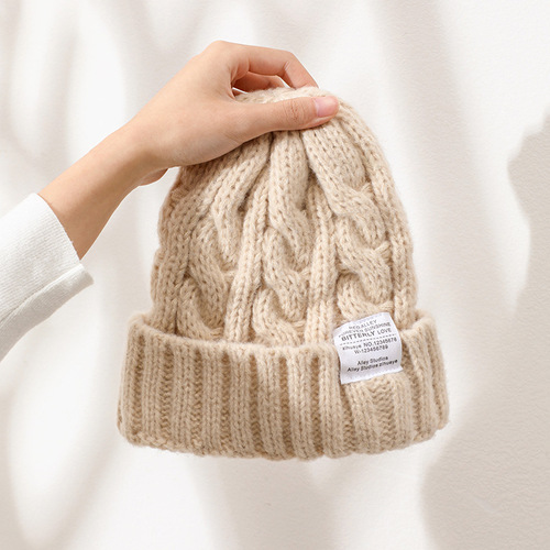  Hat Women's Thick Knitted Beanie Hat Autumn and Winter Versatile Big Head Circumference Green Loose Ins Trendy Showing Small Face