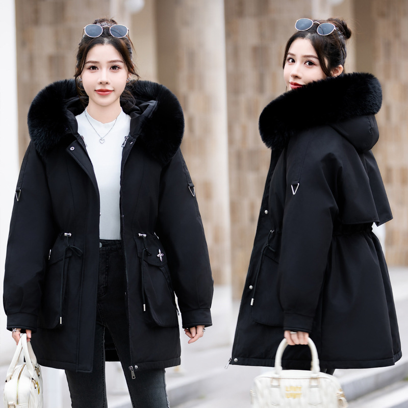 Paquiao2024 nuevo forro de invierno de mujer desmontable chaqueta de algodón grueso medio largo abrigo de algodón grueso