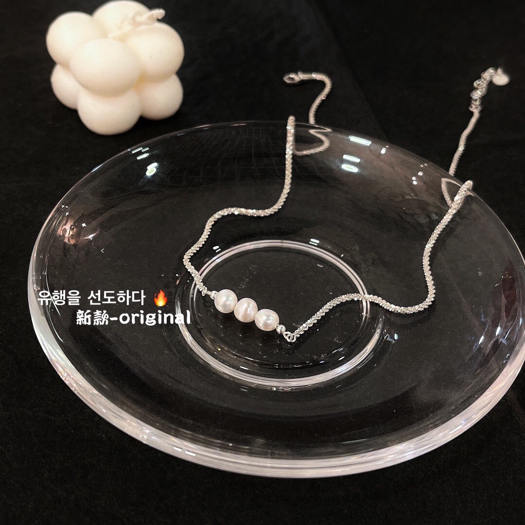 S925纯银泰银复古风满天星珍珠女款韩版东大门项链|ms