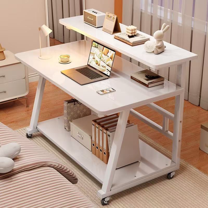 Home Computer Desk, Mobile Simple Study Desk, Small Apartment Bedroom Bedside Table, Simple Double-Layer Desktop Office Desk