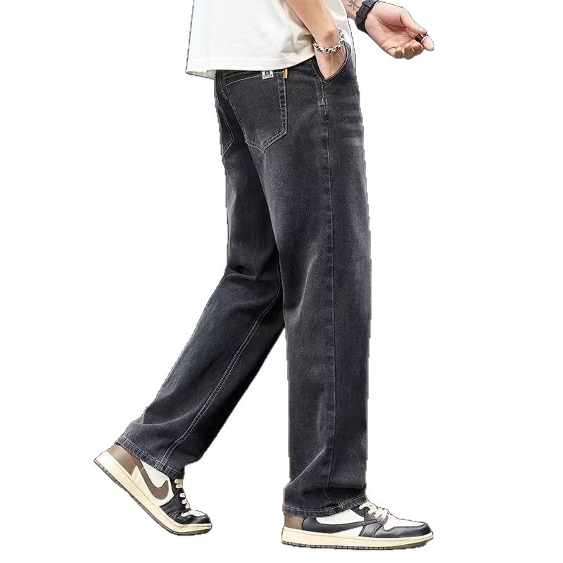 Camisas de menos ropa de otoño nuevos jeans grises para hombres pantalones rectos sueltos para hombres pantalones elásticos de moda de otoño