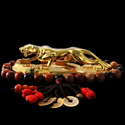 leopard car perfume seat, Car ornaments - 21cm-alloy-base-diamond-leopard-lengthened-generation-of-rich-beads