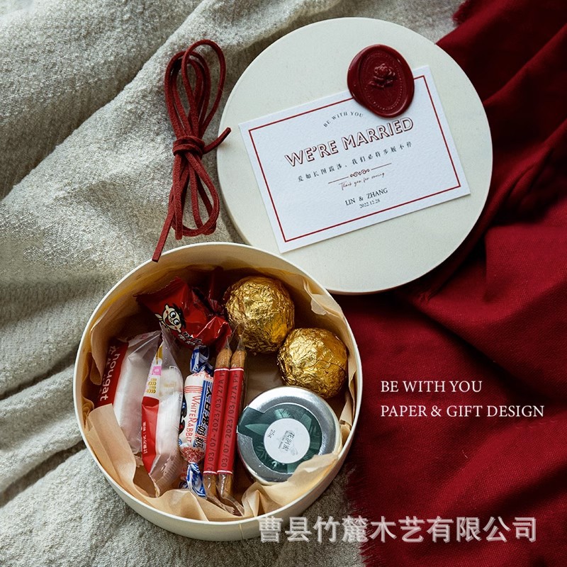 曹县厂家婚礼伴娘伴手礼盒空盒婚礼喜糖盒批发原木喜糖盒回礼礼盒