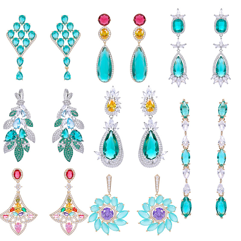 Geometric small design earrings with zircon with bow