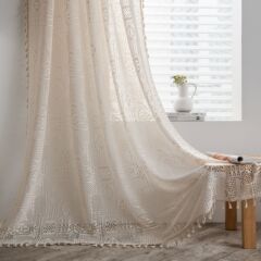 Imanqi Yun Square Geometric Crochet Curtains Sheer Modern Lace Living Room Balcony Bedroom Bay Window Bohemian