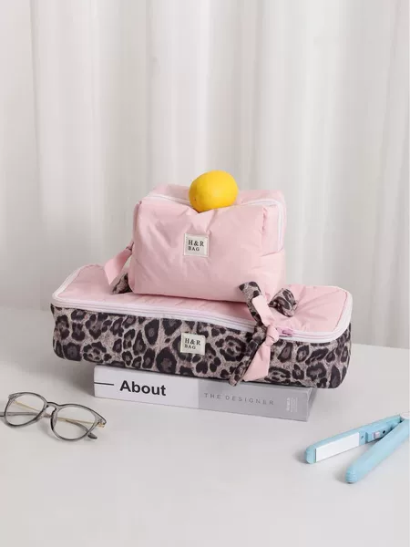 Ins-style leopard print handbag, Dyson hair dryer case, portable, large capacity, flip-top toiletry bag, curling iron and hair styling tool storage bag