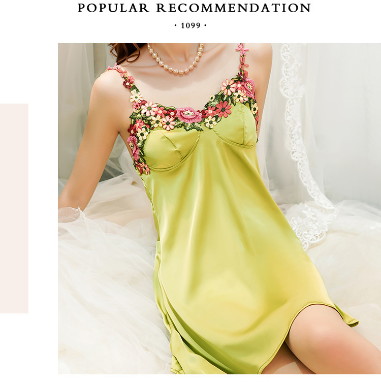 Yiying nouvelle chemise de nuit sexy sangle satin pyjamas femmes été pur désir style chemise de nuit tentation sexy lingerie costume_voghion.com