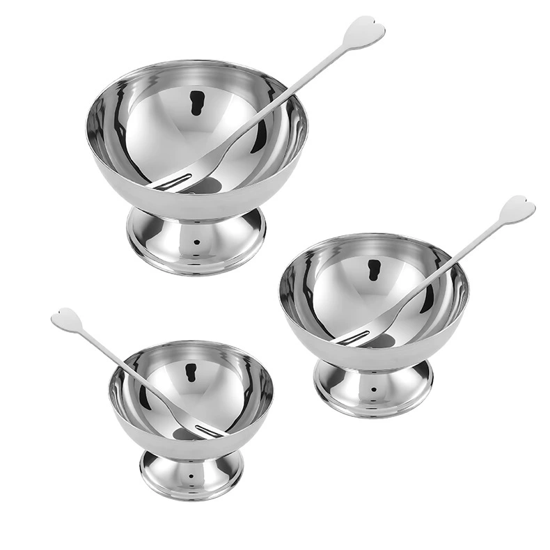 跨境不锈钢雪糕杯甜品水果沙拉碗酒吧冰淇淋布丁杯圆形连脚酸奶杯