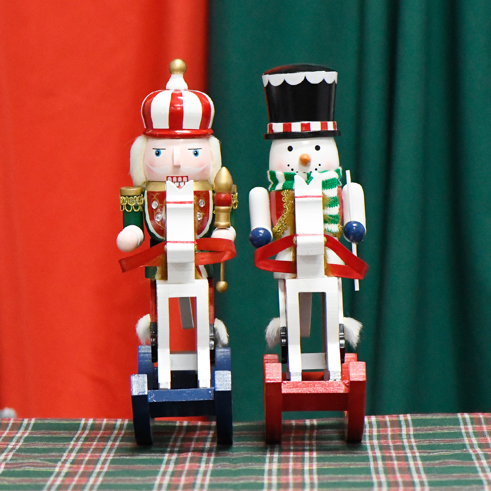Shangxin 30CM artesanías decorativas creativas de madera sólida caballo mecedor muñeco de nieve muñecas cascanueces adornos del árbol de Navidad