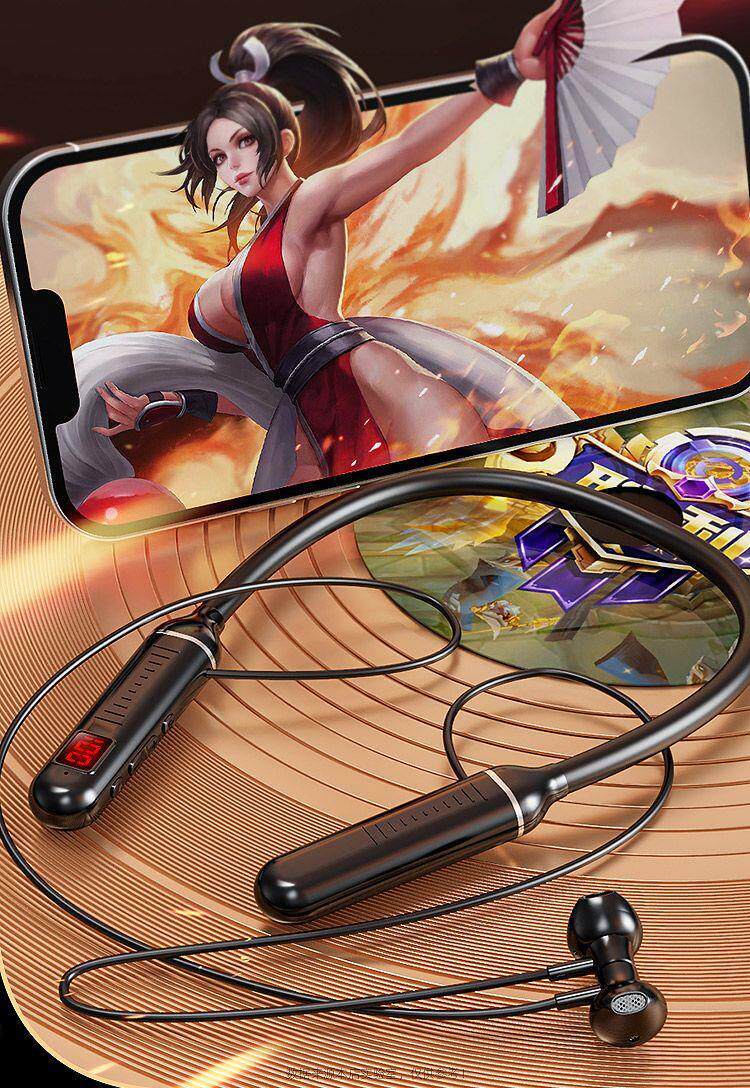 Wireless Bluetooth earphones, neck-mounted, for sports and gaming, with large battery capacity and long standby time, compatible with Huawei, VIVO, Apple, and OPPO