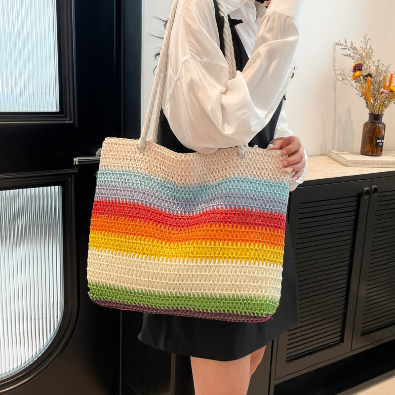 Bolsa de tela de gran capacidad, bolsas de verano nuevas bolsas de mujer, bolsas de paja de hombro, bolsas de moda, bolsas de compras