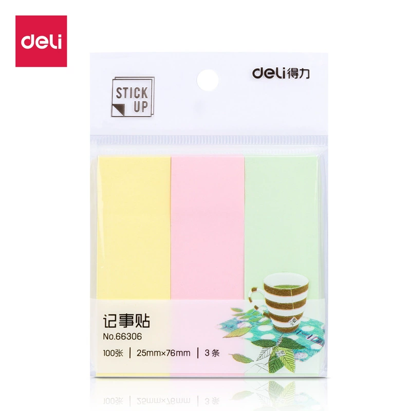 Deli 66306 Наклейки для заметок чистого цвета 76*25мм-3*100 листов (смешанные) (пакет)
