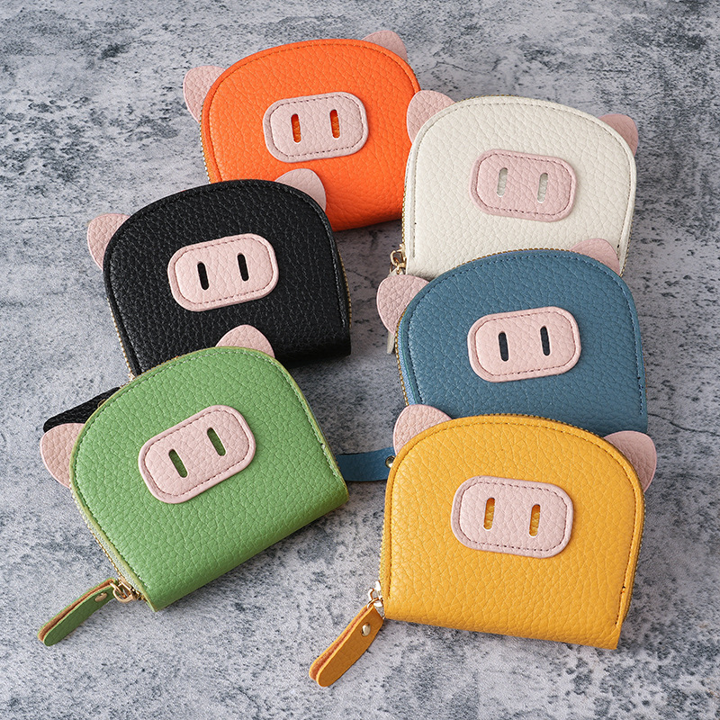 New Cyber Celebrous Organ Card Holder Women's Lightweight Student Pig Zipper Multi-Card Holder Soft Leather Card Holder Coin Purse_voghion.com
