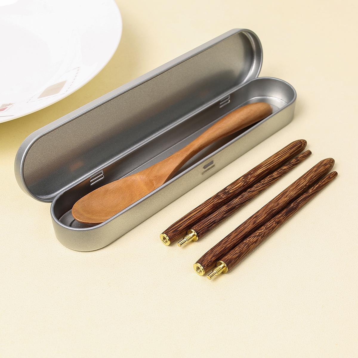 Palillos plegables de viaje Palillos retráctiles portátiles de acero inoxidable de ébano de caoba Juego de vajilla para exteriores Palillos de madera de alitas de pollo