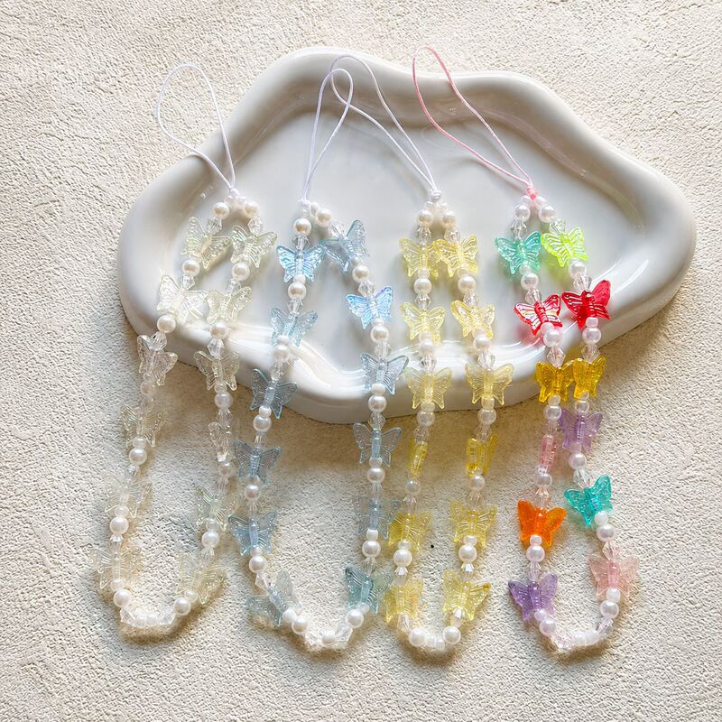 Cross-border best-selling colorful transparent butterfly phone lanyard, sweet and cool short anti-lost phone case accessory, keychain Cross-border best-selling colorful transparent butterfly phone lanyard, sweet and cool short anti-lost phone case accessory, keychain