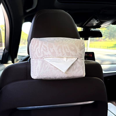 Fabric Dachshund Dog Car Tissue: Car tissue box/set - leopard-print-tissue-box-off-white