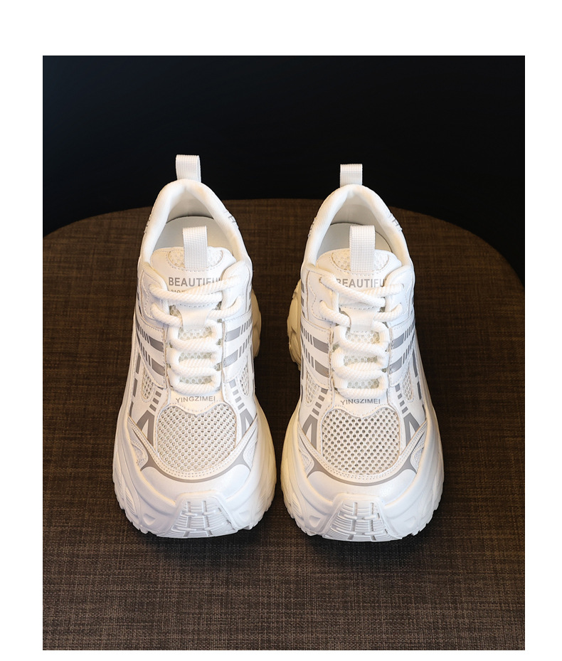 Giày sneaker nữ chunky đế dày lưới thoáng khí tăng chiều cao — Màu trắng chi tiết 19