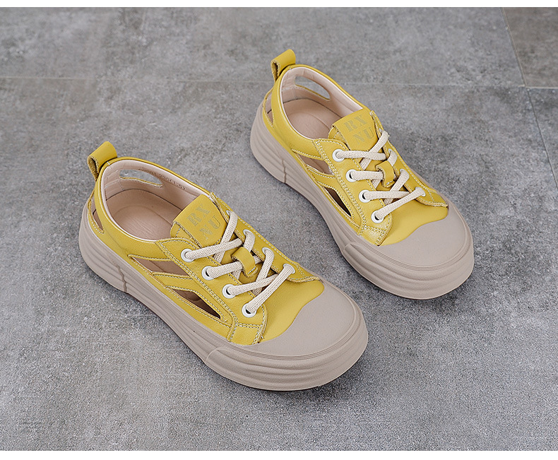 Dép sandal nữ mũi nhọn da bò thật, quai chữ V đế dày thể thao — trắng chi tiết 13