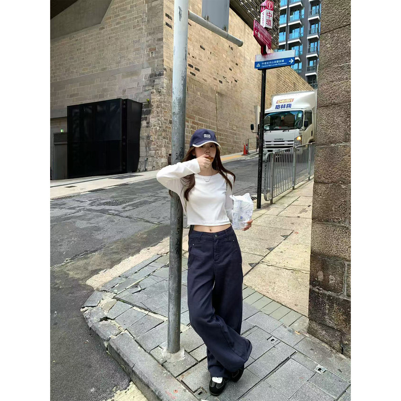 【9.22晚8点】im向 加州公路’美式复古简约铆钉直筒工装牛仔裤|undefined