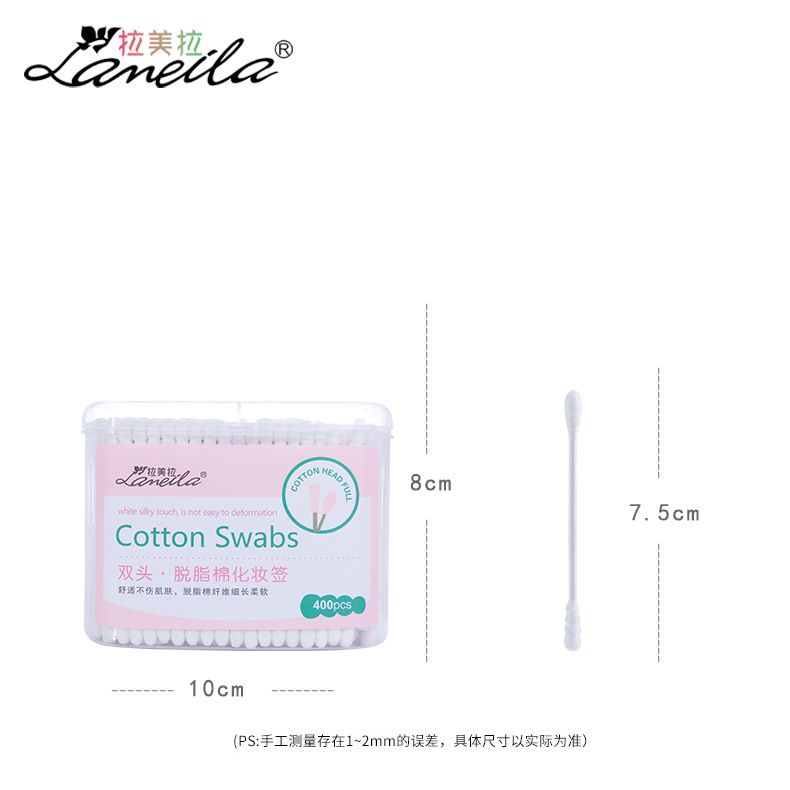 La Meela doble punta de algodón 400 pedazos de papel espiral de punta redonda de papel de algodón de maquillaje B0141
